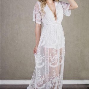 Honey Punch Dresses | White Lace Romper Maxi | Poshmark